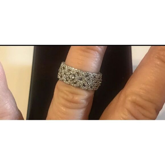 2Ct Pave Filigree Round Cut Genuine Diamond Simulant Wide Band Ring Sz 8 - Picture 4 of 4